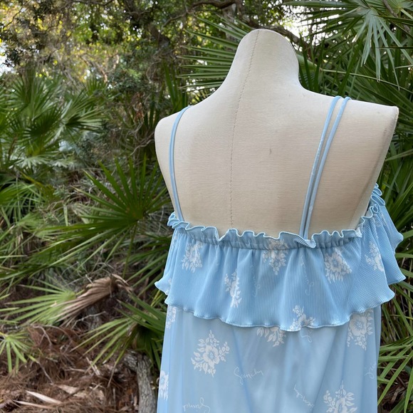 Givenchy 80s Vintage Micropleat Nightgown Blue White Signature Maxi Size S M - Picture 10 of 11